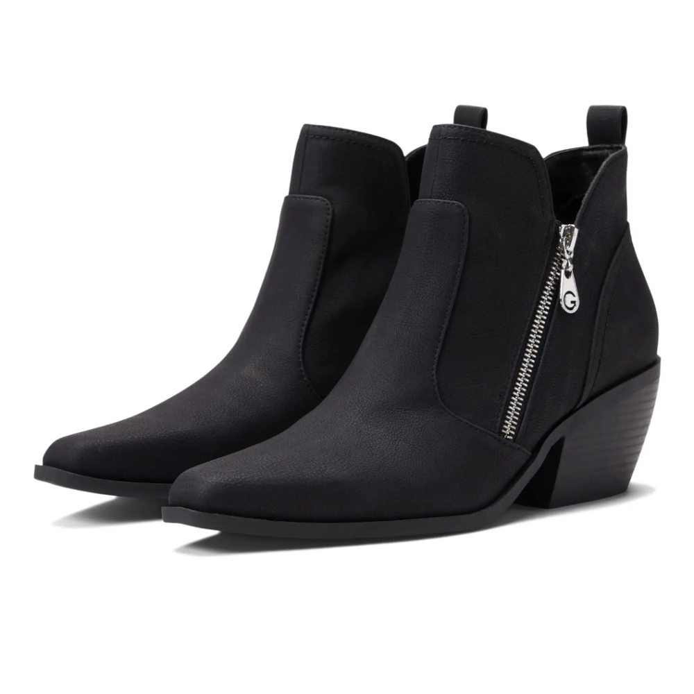 NWOT GBG Los Angeles "Vissa" Black Zipper Ankle Stacked Heel Booties, Sz 7